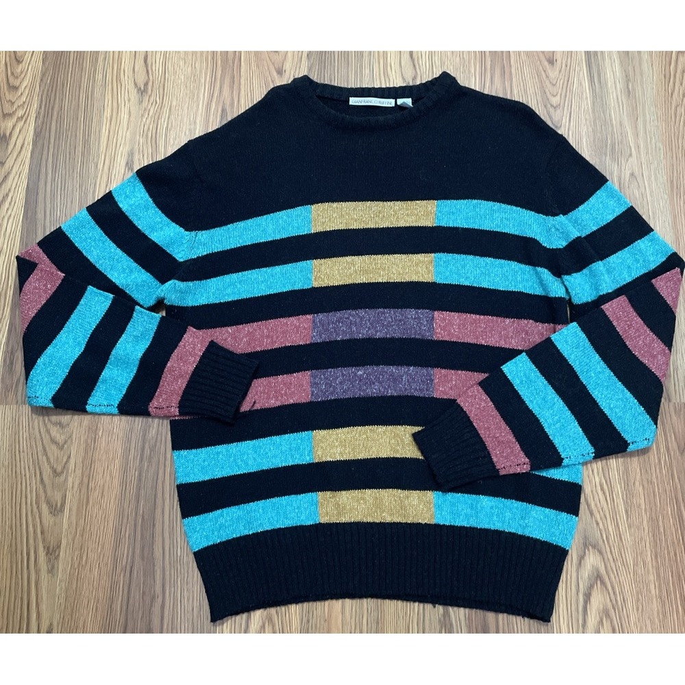 Gianfranco Ruffini Sweater Mens XL Silk Blend Striped Colorblock Crew Neck